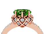 Rose gold Heart Cut Peridot Scalloped Halo Engagement Ring with Round Shared Prong Band_28