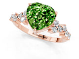 Rose gold Heart Cut Peridot Scattered Round Accent Ring with Prong Setting_13