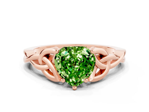 Rose gold Heart Cut Peridot Solitaire Celtic Knot Ring with Four-Prong Setting_12