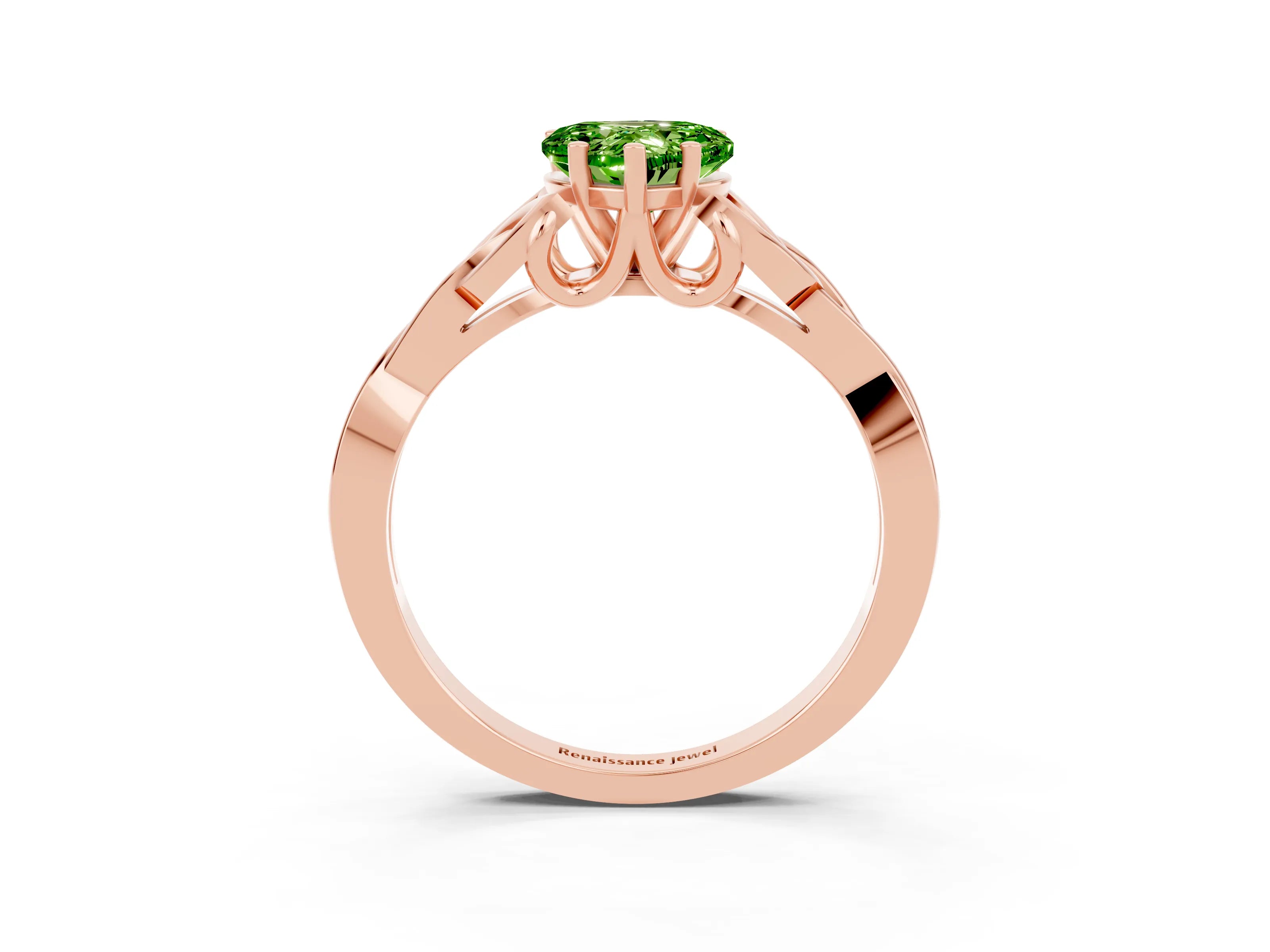 Rose gold Heart Cut Peridot Solitaire Celtic Knot Ring with Four-Prong Setting_15