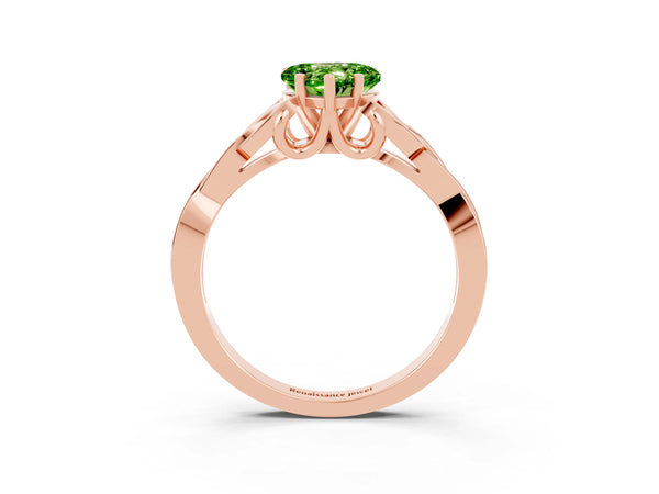 Rose gold Heart Cut Peridot Solitaire Celtic Knot Ring with Four-Prong Setting