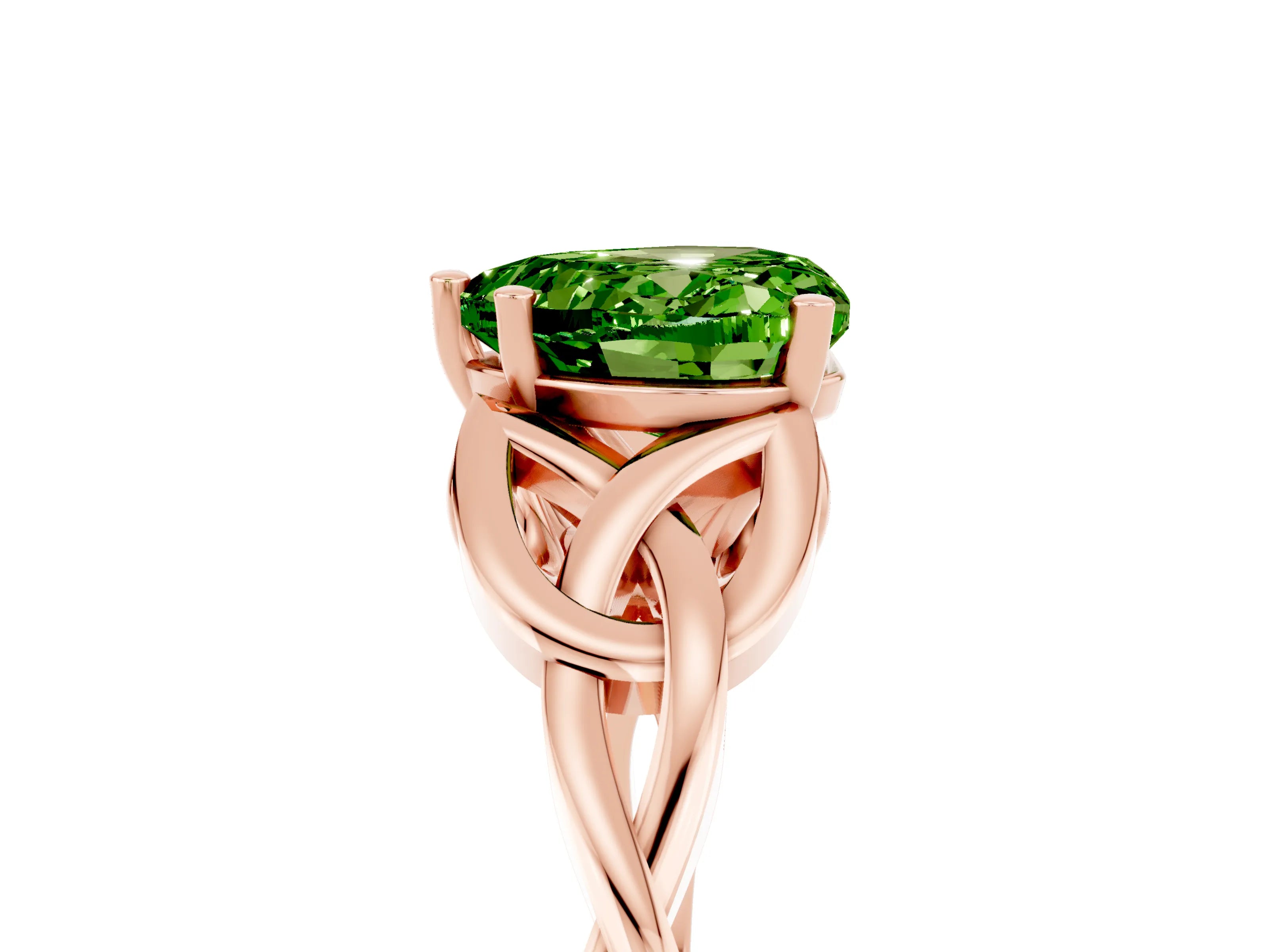 Rose gold Heart Cut Peridot Solitaire Celtic Knot Ring with Four-Prong Setting_17