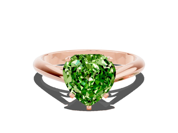 Rose gold Heart Cut Peridot Solitaire Engagement Ring with Cathedral Setting and Four-Prong Mount