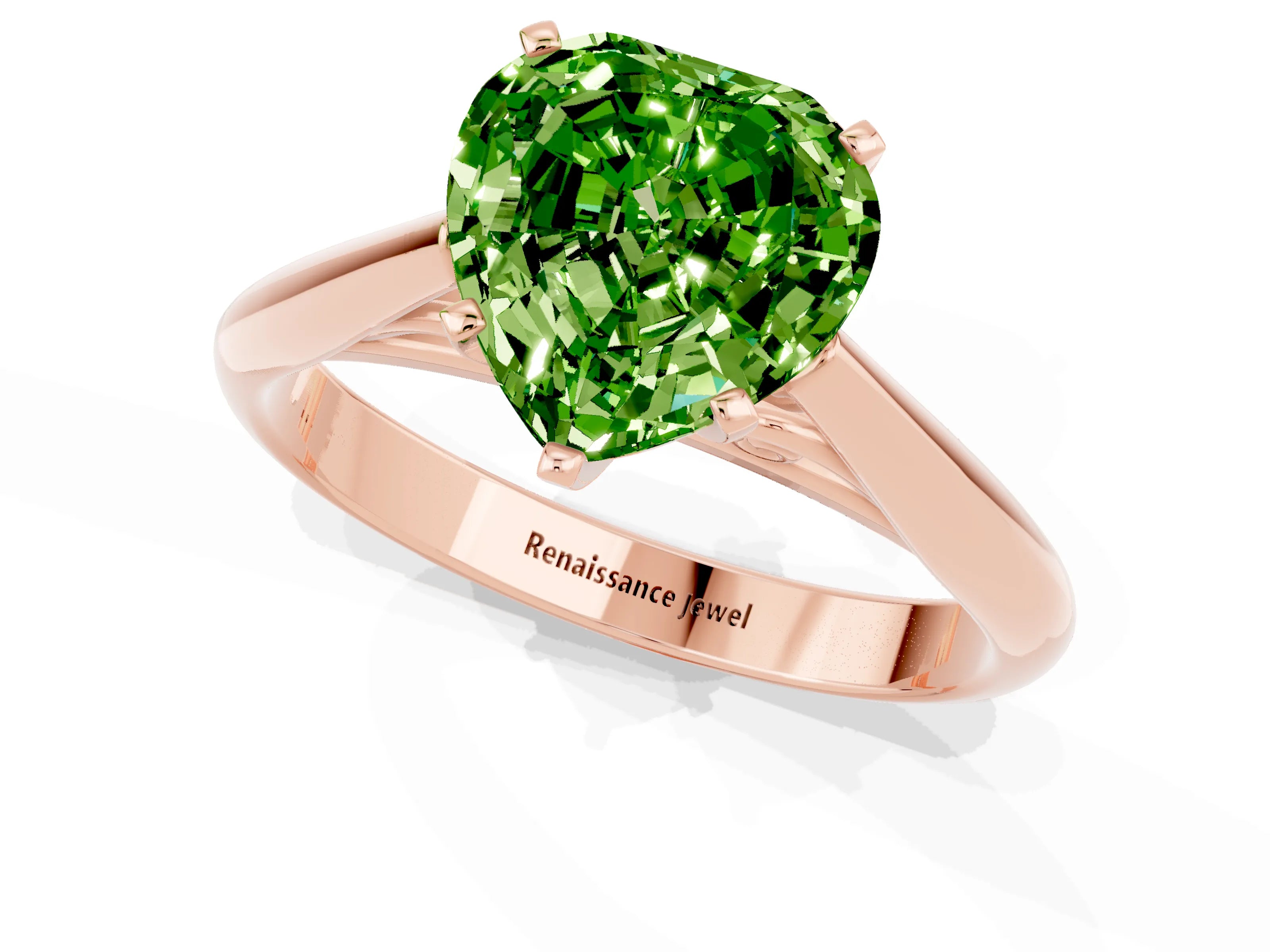 Rose gold Heart Cut Peridot Solitaire Engagement Ring with Cathedral Setting and Four-Prong Mount_13