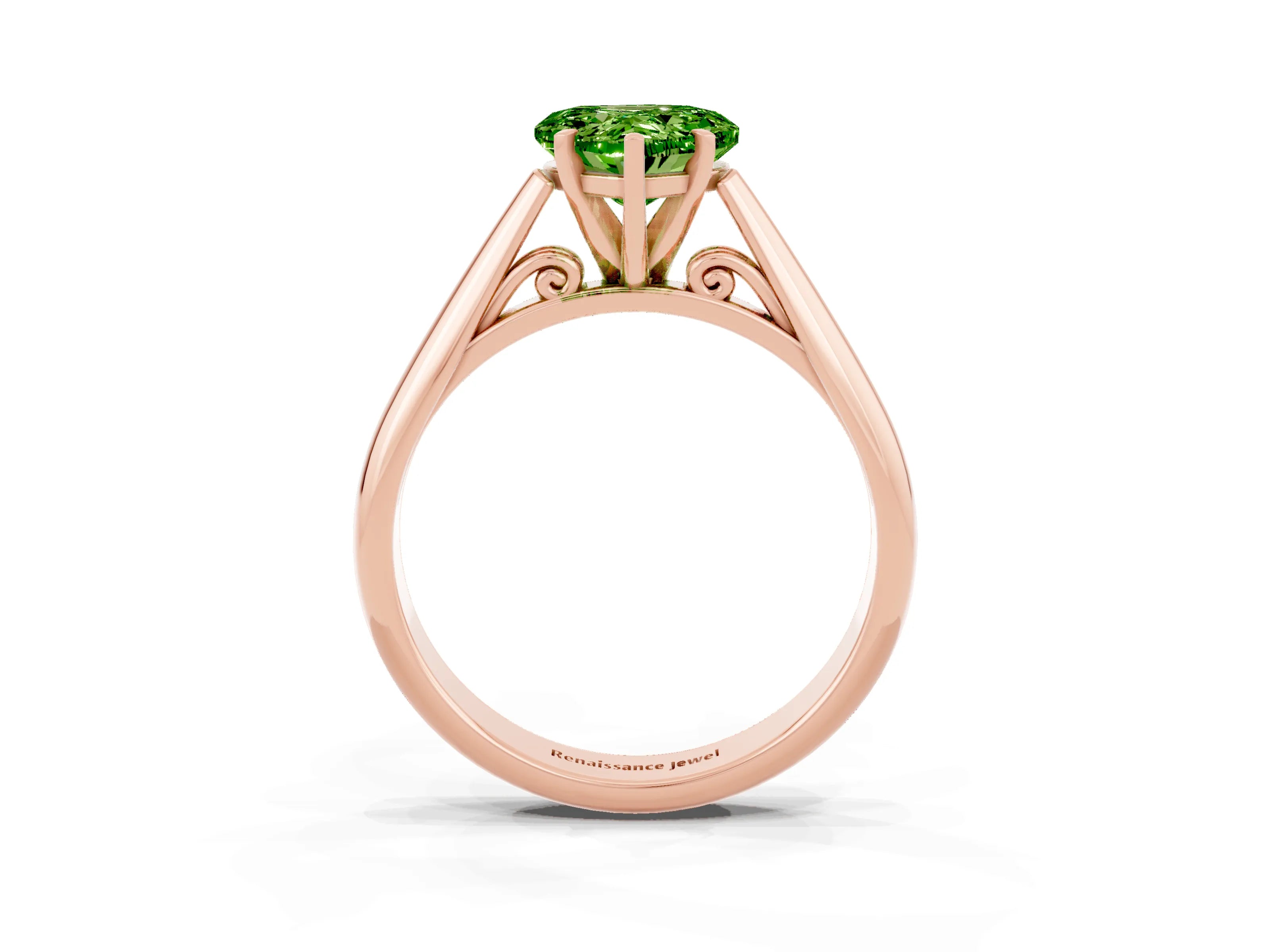 Rose gold Heart Cut Peridot Solitaire Engagement Ring with Cathedral Setting and Four-Prong Mount_15