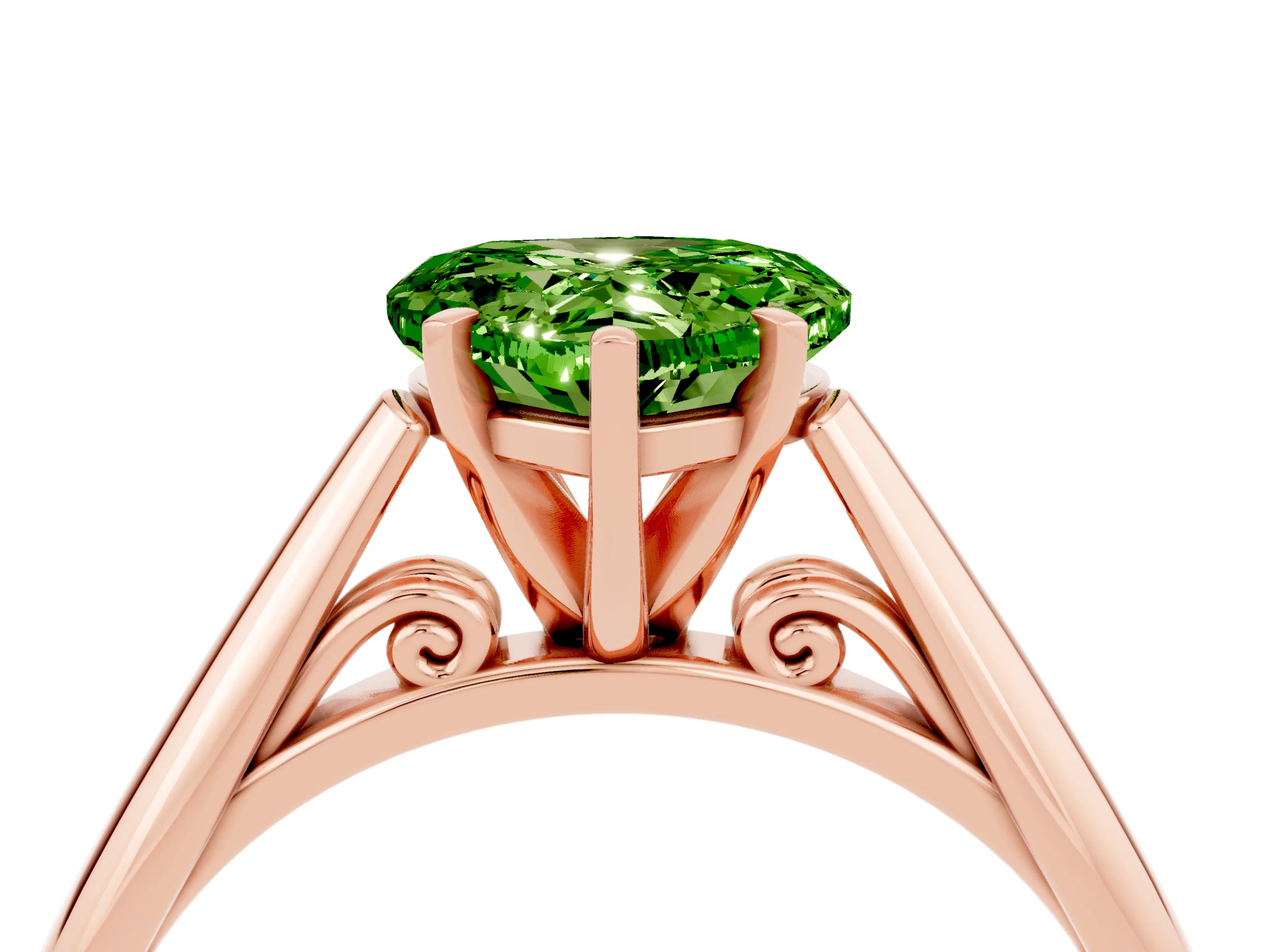Rose gold Heart Cut Peridot Solitaire Engagement Ring with Cathedral Setting and Four-Prong Mount_16
