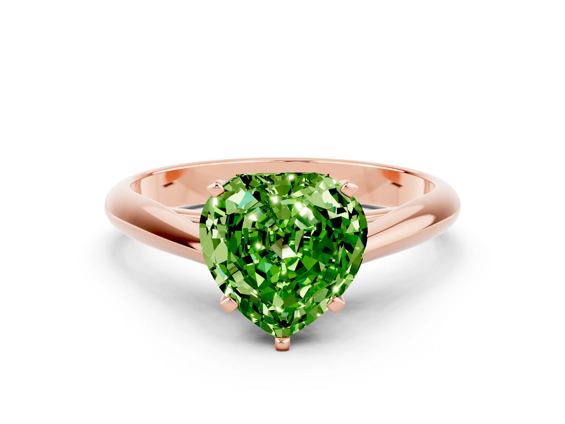 Rose gold Heart Cut Peridot Solitaire Engagement Ring with Cathedral Setting and Four-Prong Mount_30