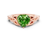 Rose gold Heart Cut Peridot Solitaire Engagement Ring with Celtic Knot Band and Four-Prong Setting