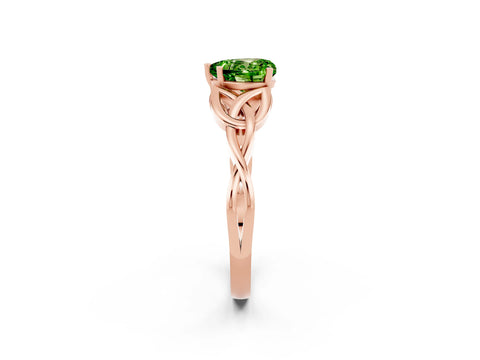 Rose gold Heart Cut Peridot Solitaire Engagement Ring with Celtic Knot Band and Four-Prong Setting_2