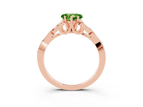 Rose gold Heart Cut Peridot Solitaire Engagement Ring with Celtic Knot Band and Four-Prong Setting