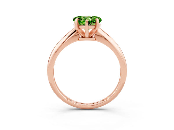 Rose gold Heart Cut Peridot Solitaire Engagement Ring with Classic Band and Four-Prong Setting