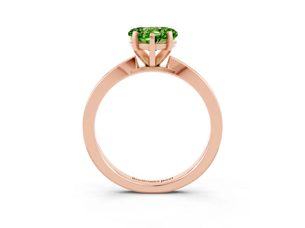 Rose gold Heart Cut Peridot Solitaire Engagement Ring with Classic Band and Four-Prong Setting