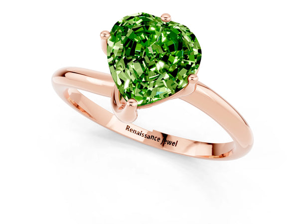 Rose gold Heart Cut Peridot Solitaire Engagement Ring with Four-Prong Setting and Classic Band