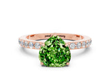 Rose gold Heart Cut Peridot Solitaire Engagement Ring with Pavé Band and Four-Prong Setting