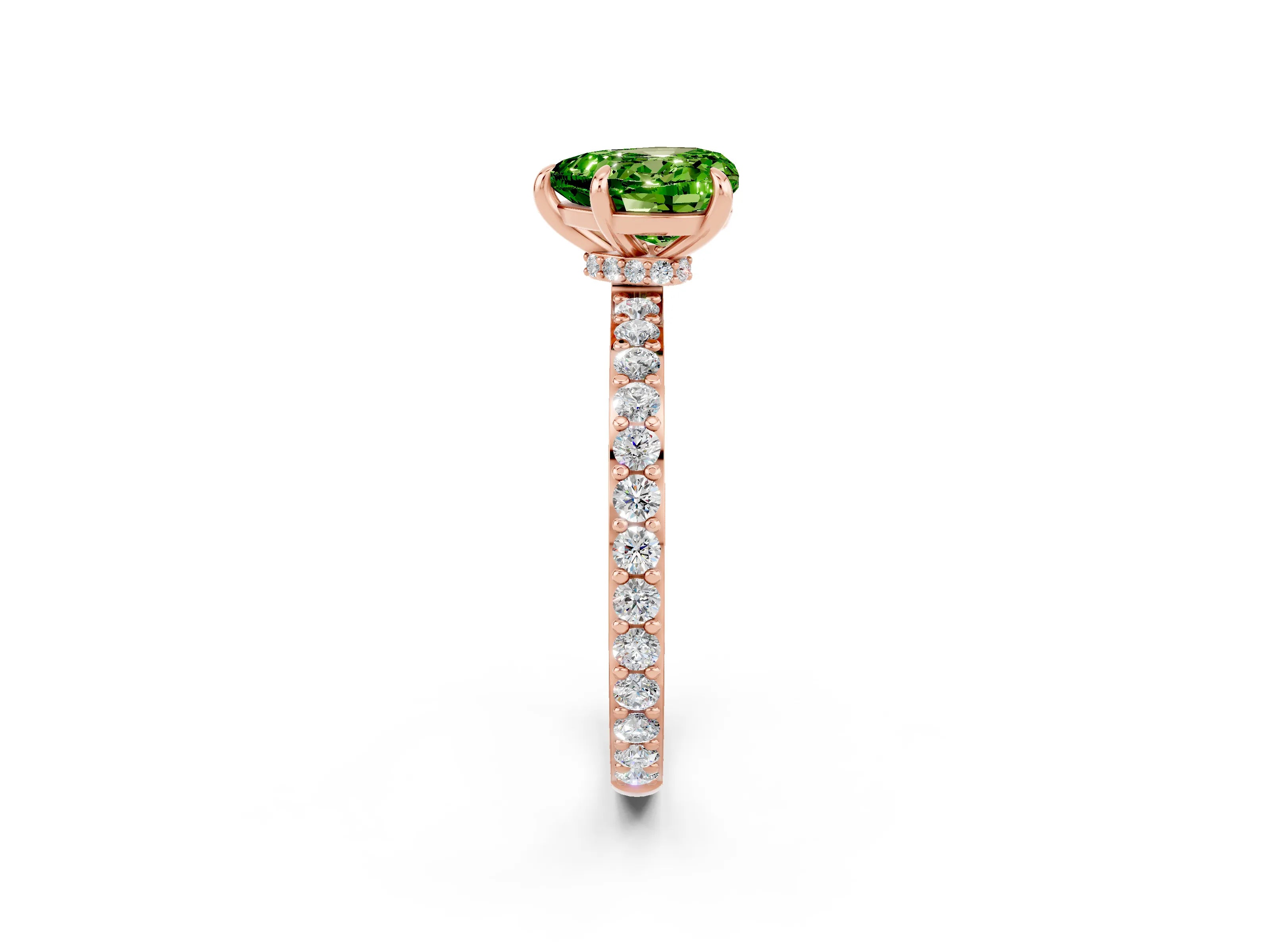 Rose gold Heart Cut Peridot Solitaire Engagement Ring with Pavé Band and Four-Prong Setting_2