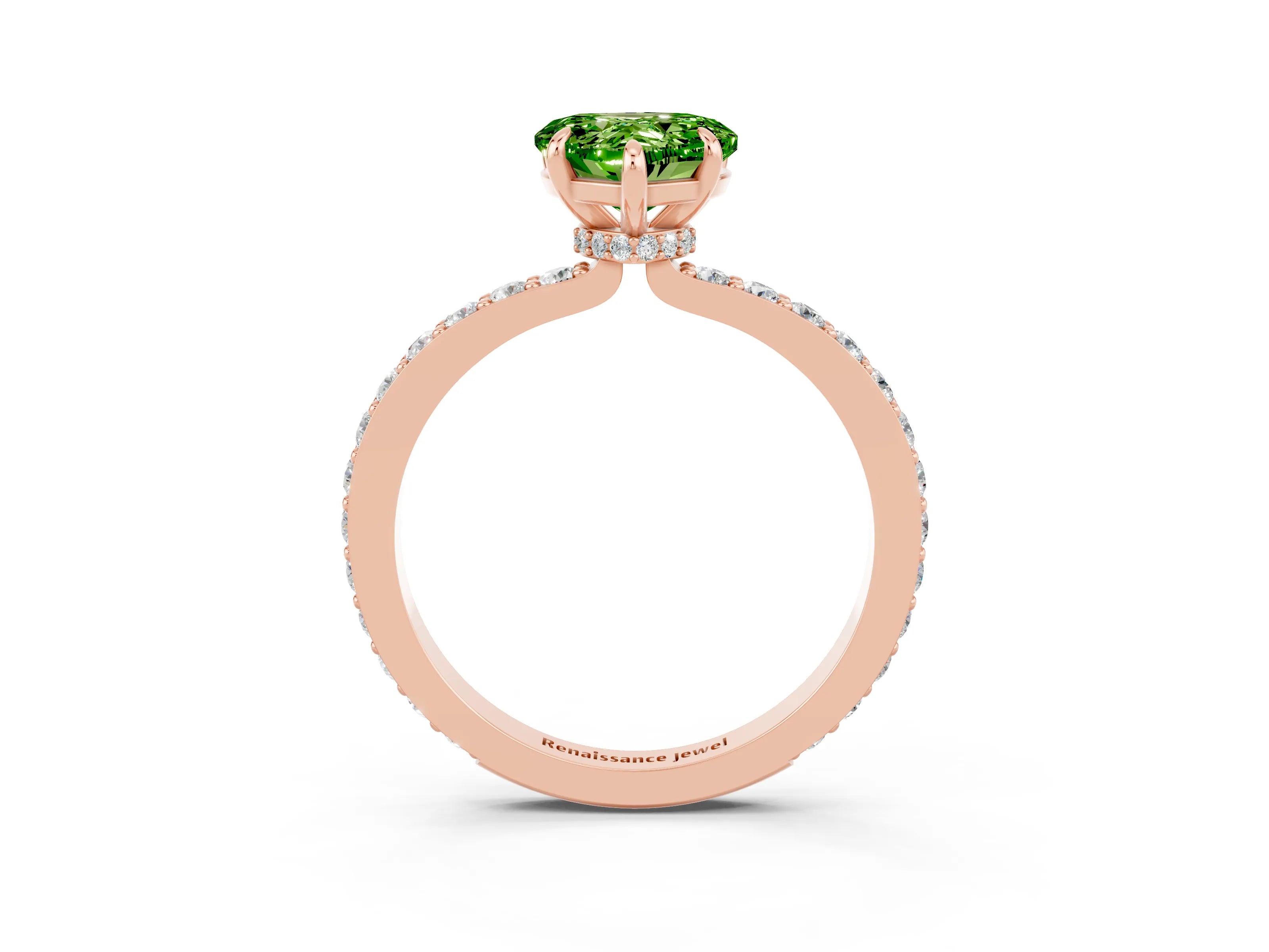Rose gold Heart Cut Peridot Solitaire Engagement Ring with Pavé Band and Four-Prong Setting_3