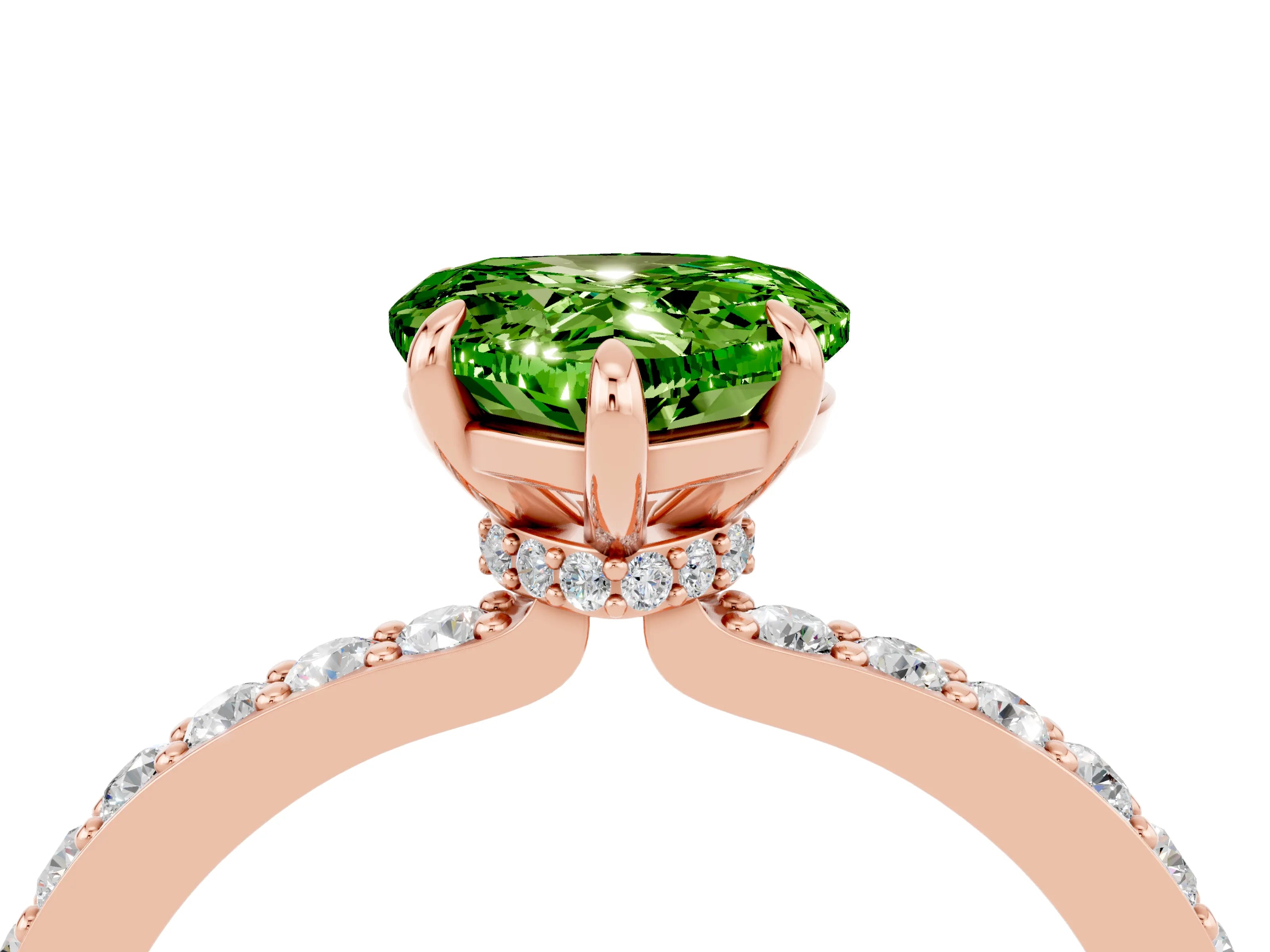 Rose gold Heart Cut Peridot Solitaire Engagement Ring with Pavé Band and Four-Prong Setting_4