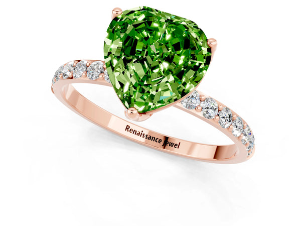 Rose gold Heart Cut Peridot Solitaire Engagement Ring with Round  Pavé Band and Prong Setting