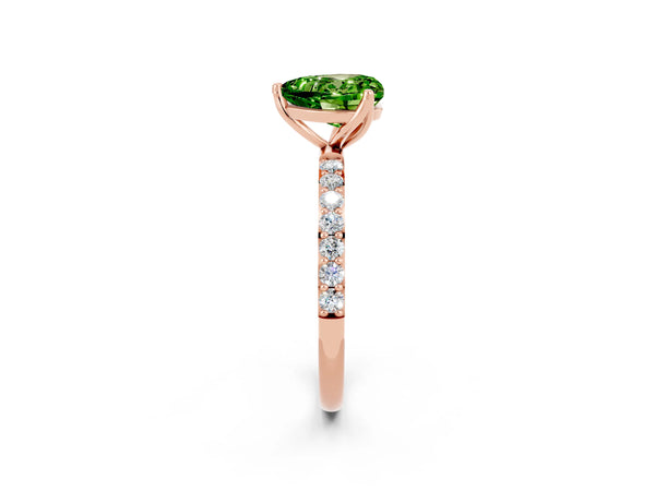 Rose gold Heart Cut Peridot Solitaire Engagement Ring with Round  Pavé Band and Prong Setting