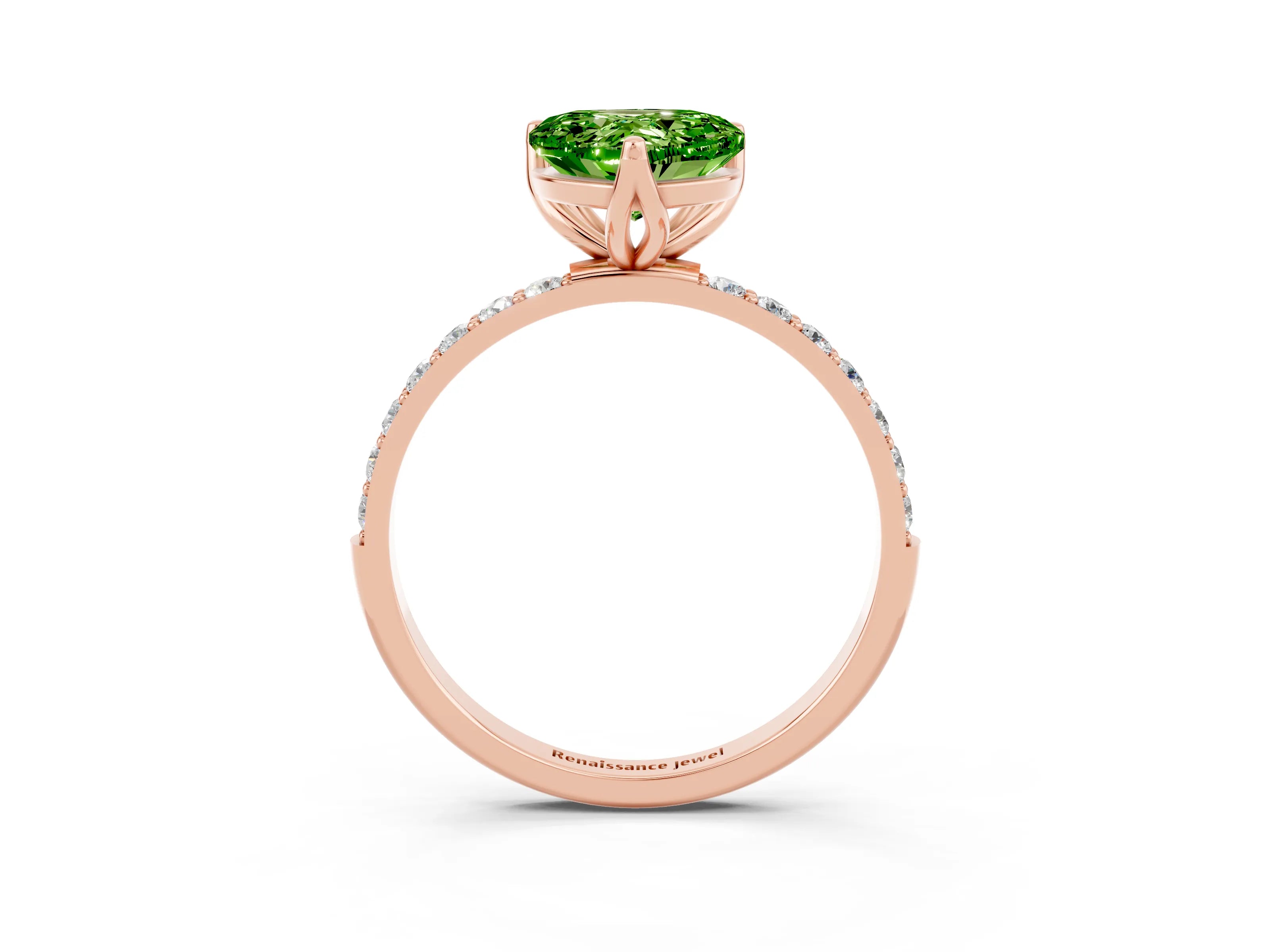 Rose gold Heart Cut Peridot Solitaire Engagement Ring with Pavé Band and Prong Setting_3