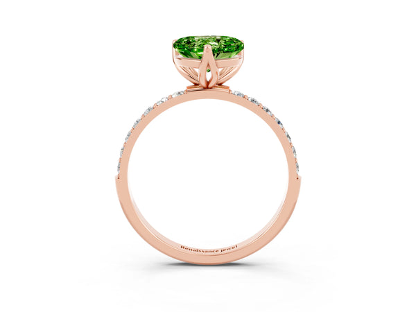 Rose gold Heart Cut Peridot Solitaire Engagement Ring with Round  Pavé Band and Prong Setting