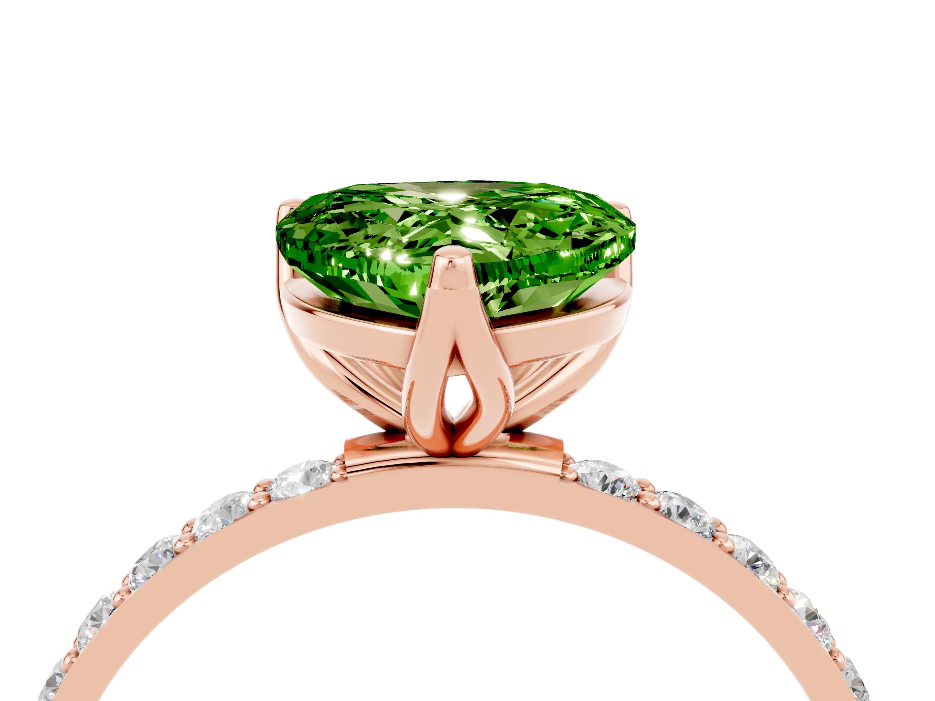 Rose gold Heart Cut Peridot Solitaire Engagement Ring with Pavé Band and Prong Setting_4