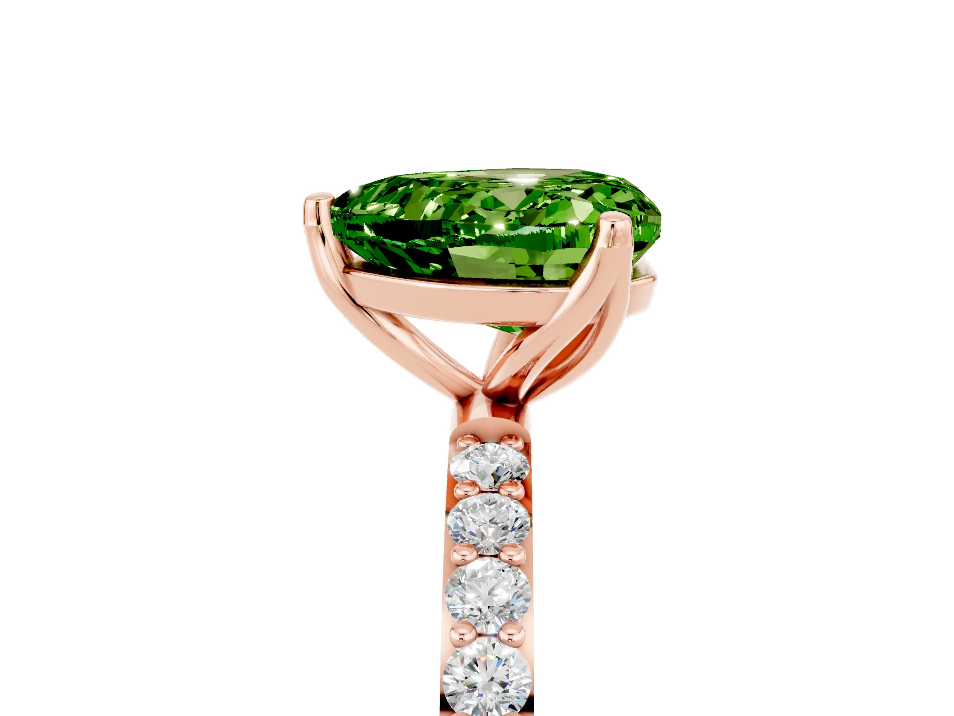 Rose gold Heart Cut Peridot Solitaire Engagement Ring with Pavé Band and Prong Setting_5
