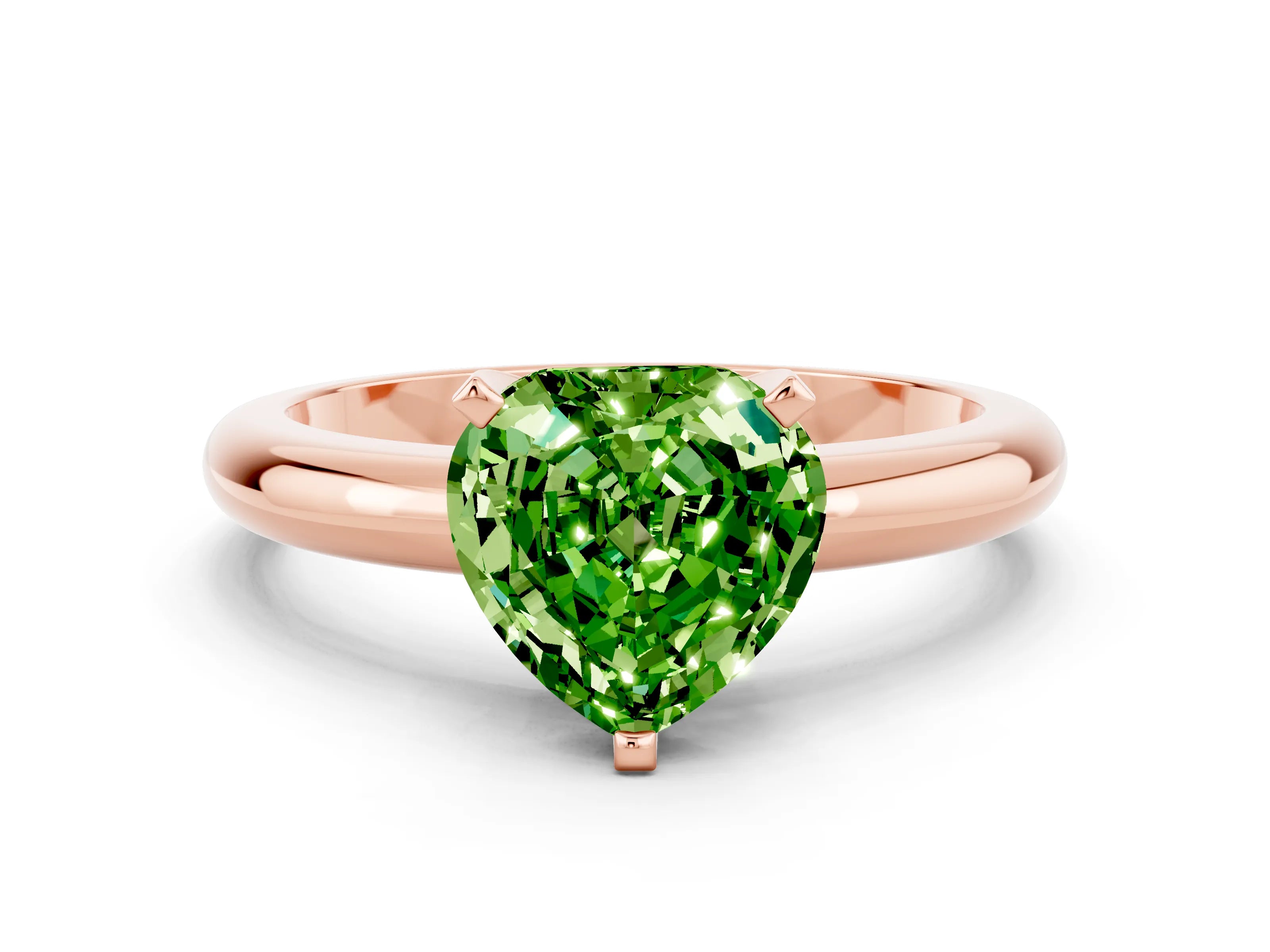 Rose gold Heart Cut Peridot Solitaire Engagement Ring with Round Band and Four-Prong Setting