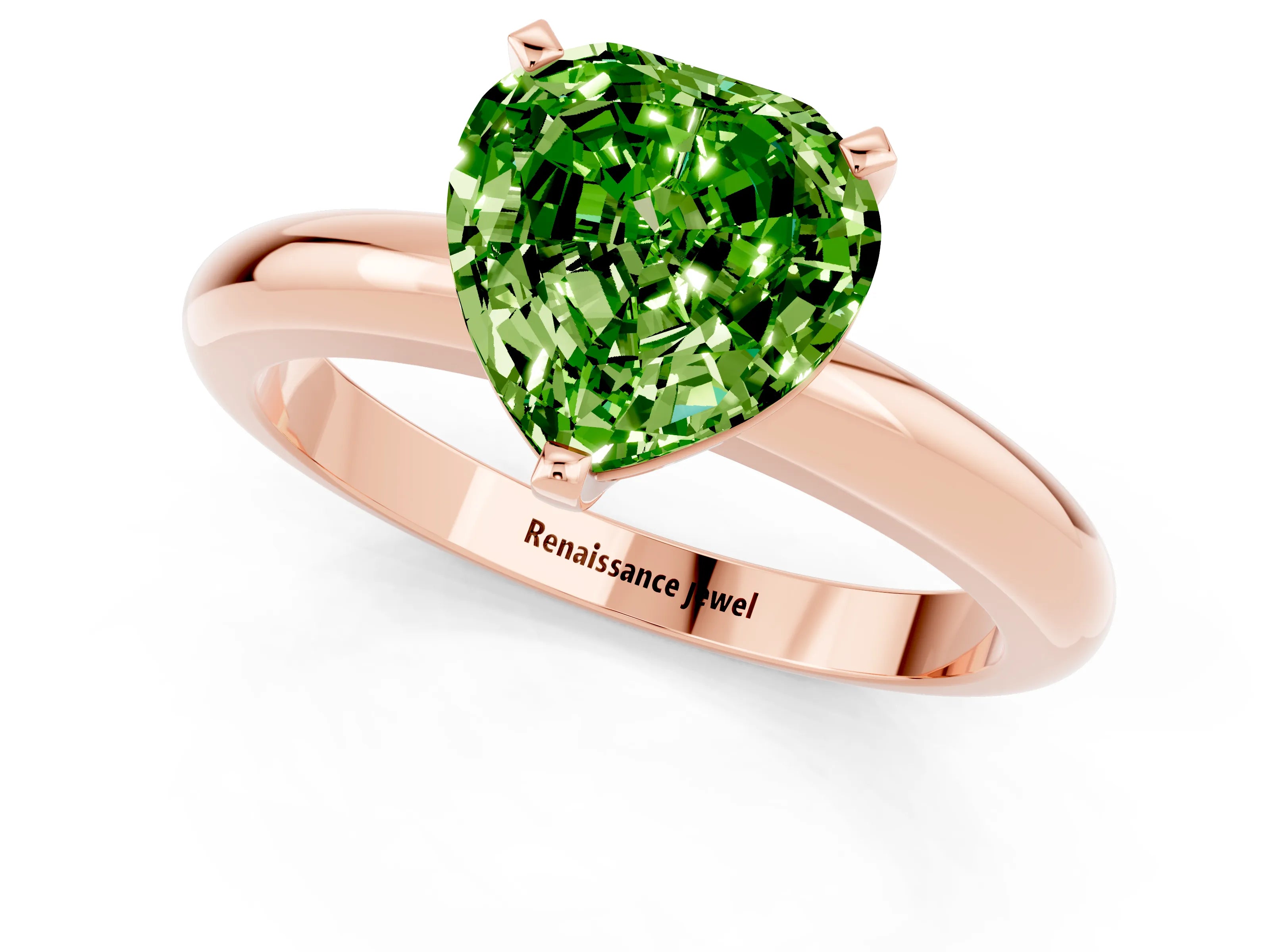 Rose gold Heart Cut Peridot Solitaire Engagement Ring with Round Band and Four-Prong Setting_1