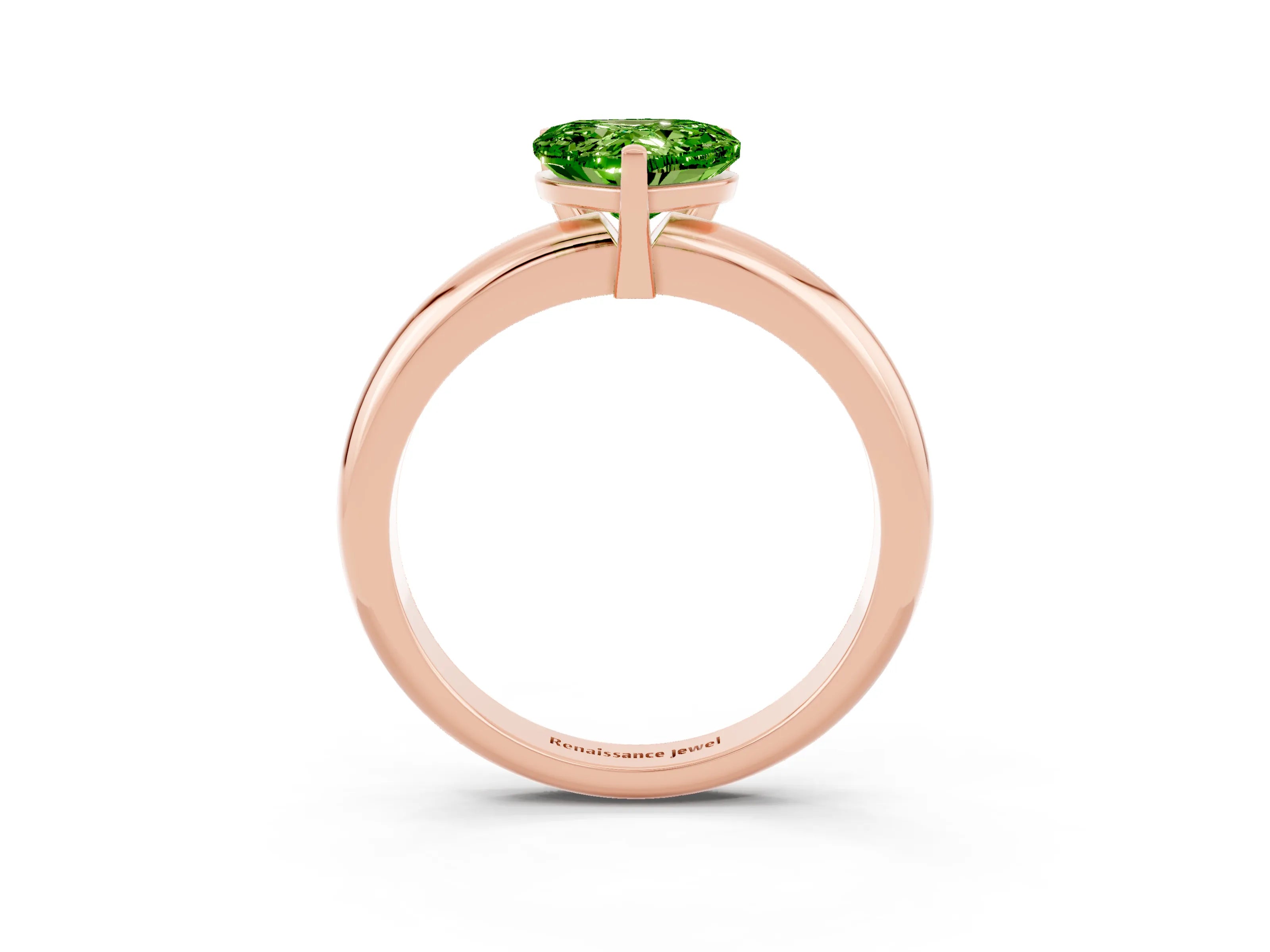 Rose gold Heart Cut Peridot Solitaire Engagement Ring with Round Band and Four-Prong Setting_3