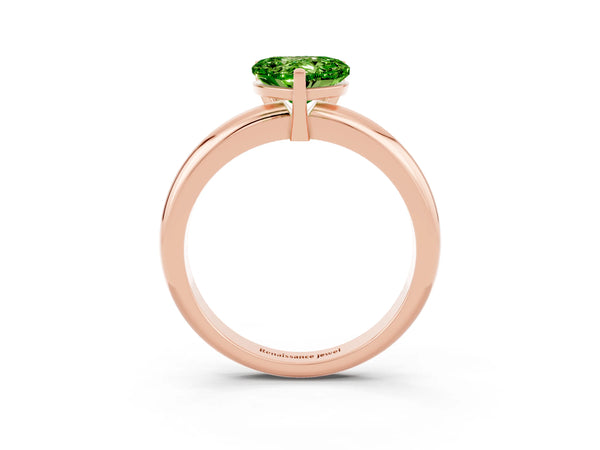 Rose gold Heart Cut Peridot Solitaire Engagement Ring with Round Band and Four-Prong Setting