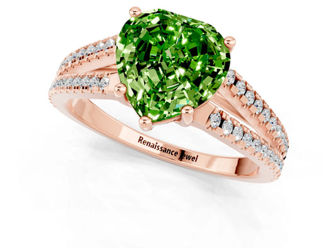Rose gold Heart Cut Peridot Solitaire Engagement Ring with Split Shank Pavé Band_1