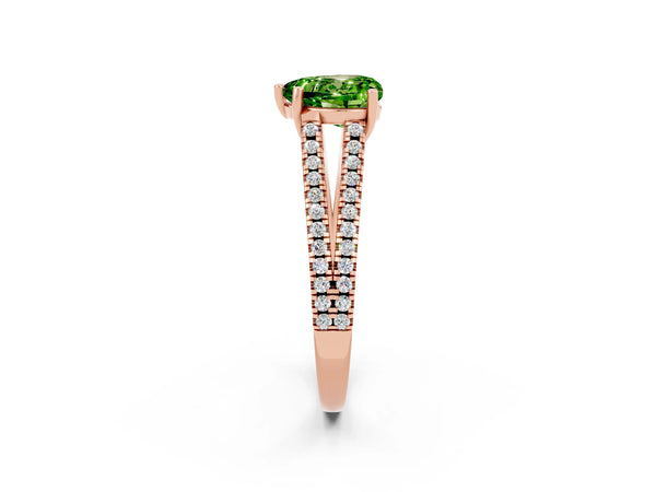 Rose gold Heart Cut Peridot Solitaire Engagement Ring with Split Shank Pavé Band