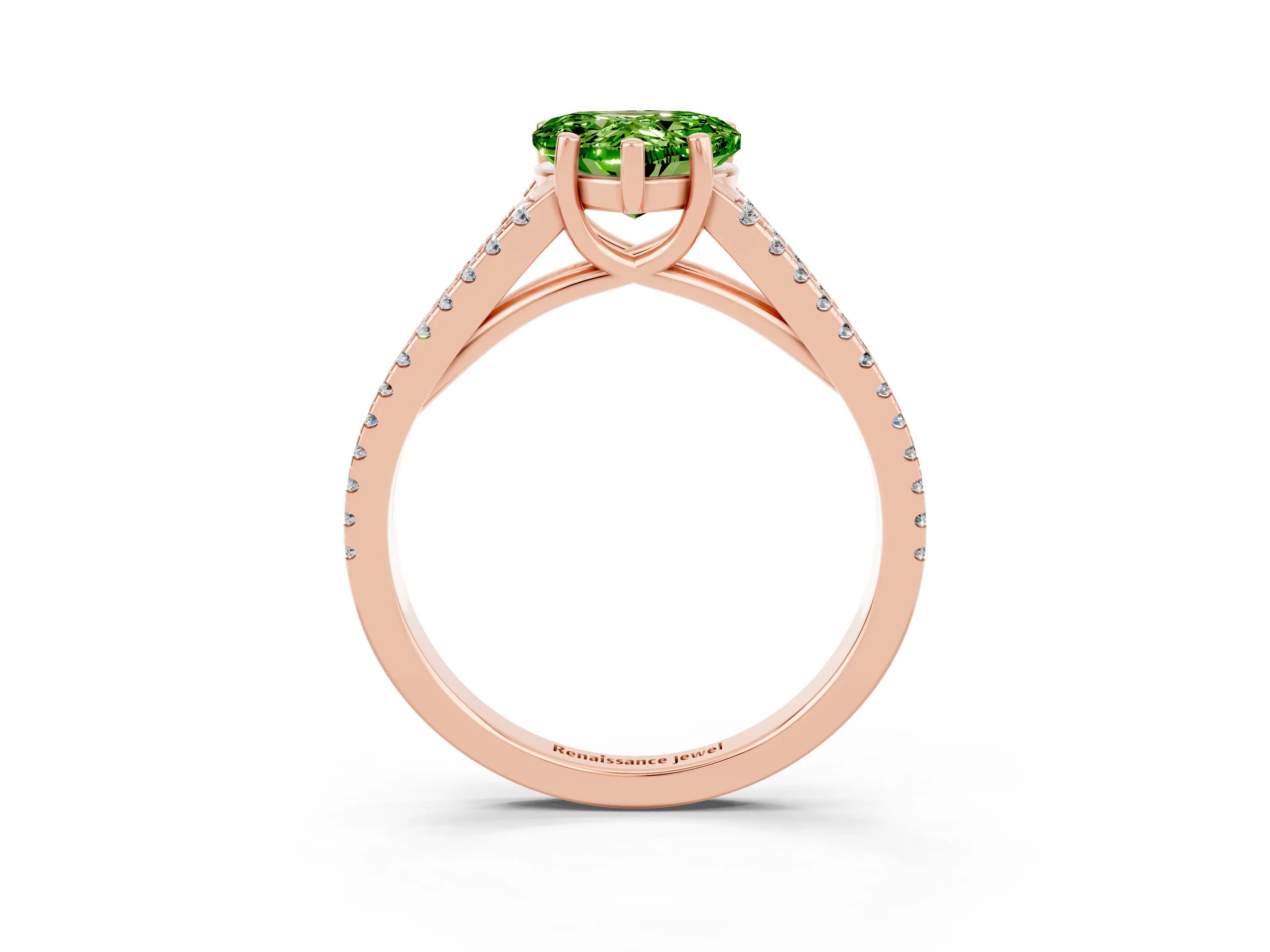 Rose gold Heart Cut Peridot Solitaire Engagement Ring with Split Shank Pavé Band_3