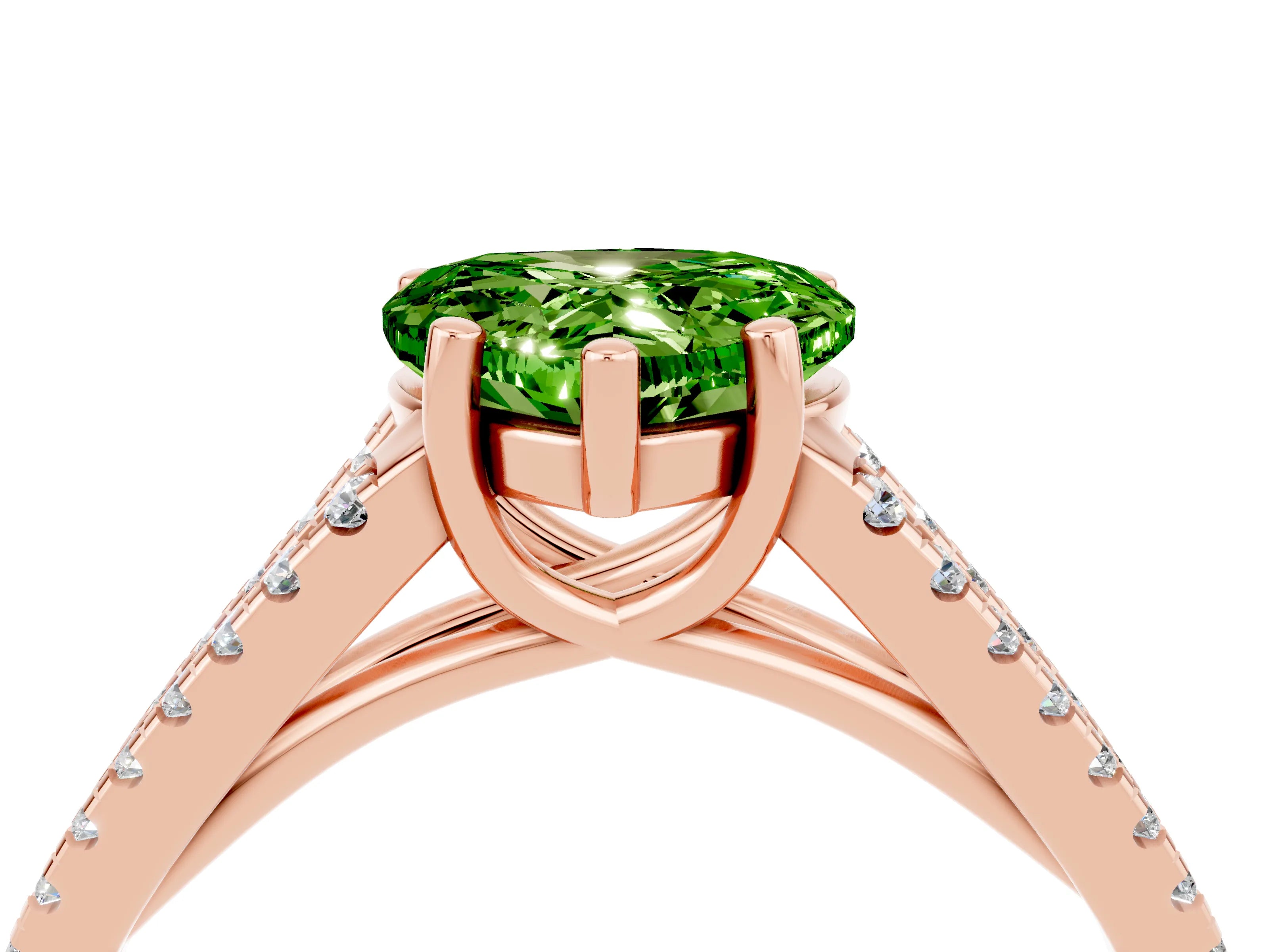 Rose gold Heart Cut Peridot Solitaire Engagement Ring with Split Shank Pavé Band_4