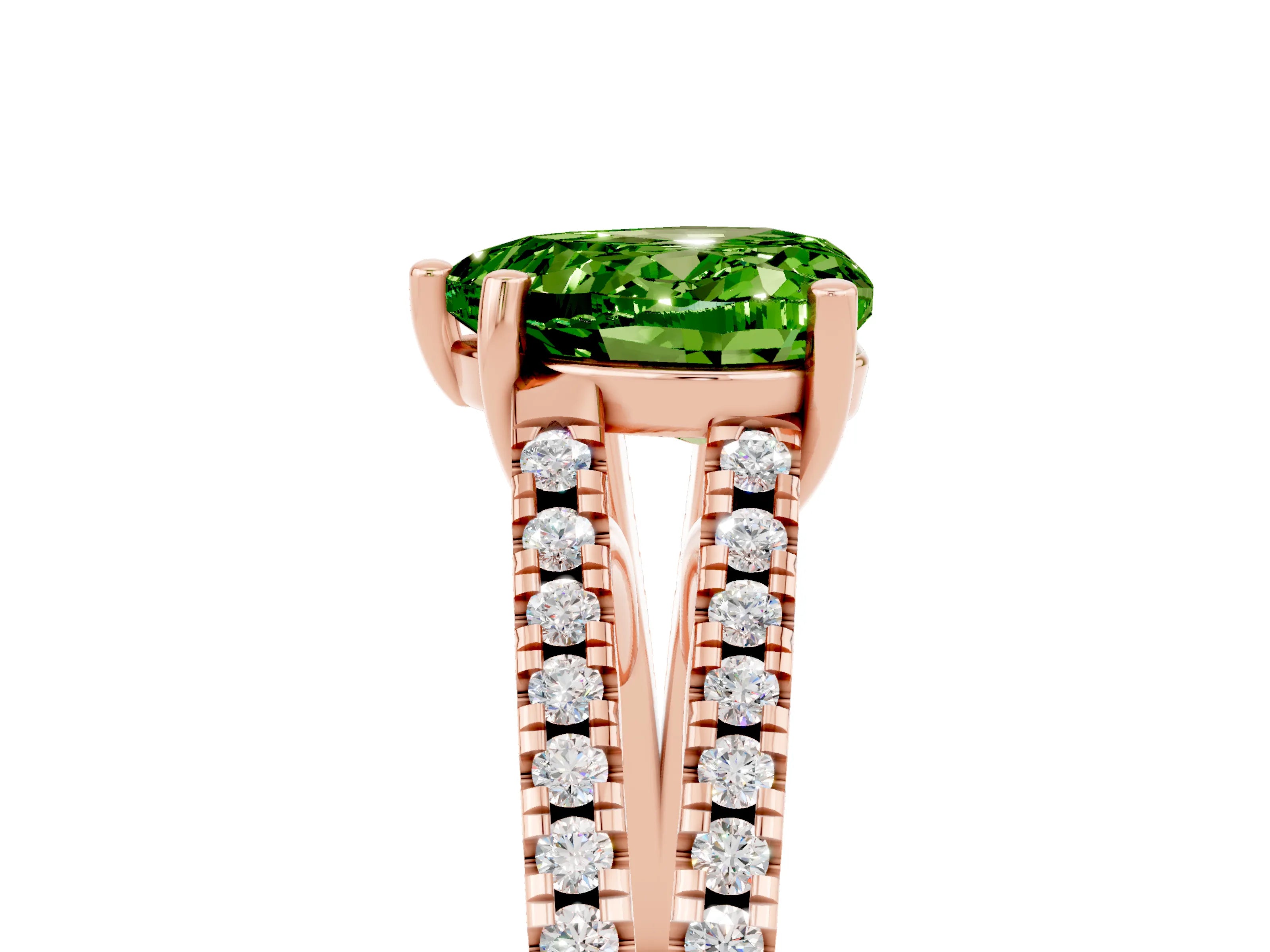 Rose gold Heart Cut Peridot Solitaire Engagement Ring with Split Shank Pavé Band_5