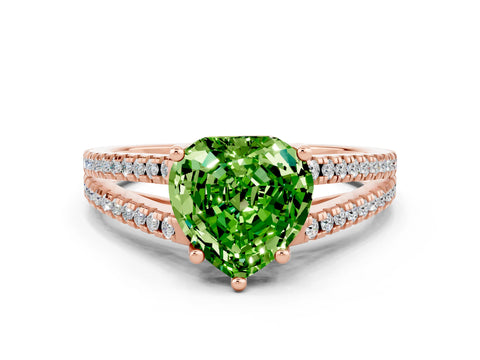 Rose gold Heart Cut Peridot Solitaire Engagement Ring with Split Shank Pavé Band