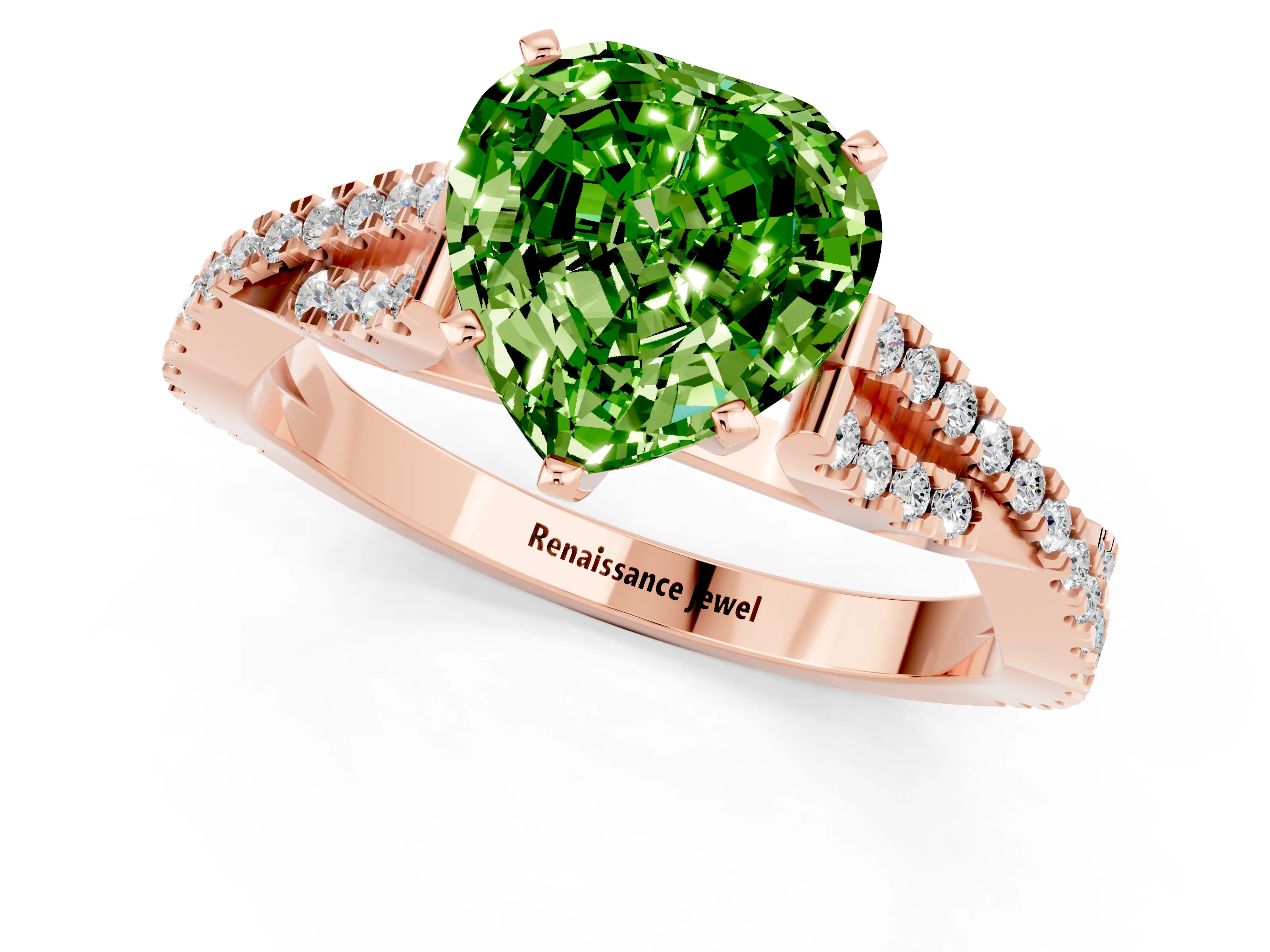 Rose gold Heart Cut Peridot Solitaire Engagement Ring with Twisted Pavé Band and Four-Prong Setting_13