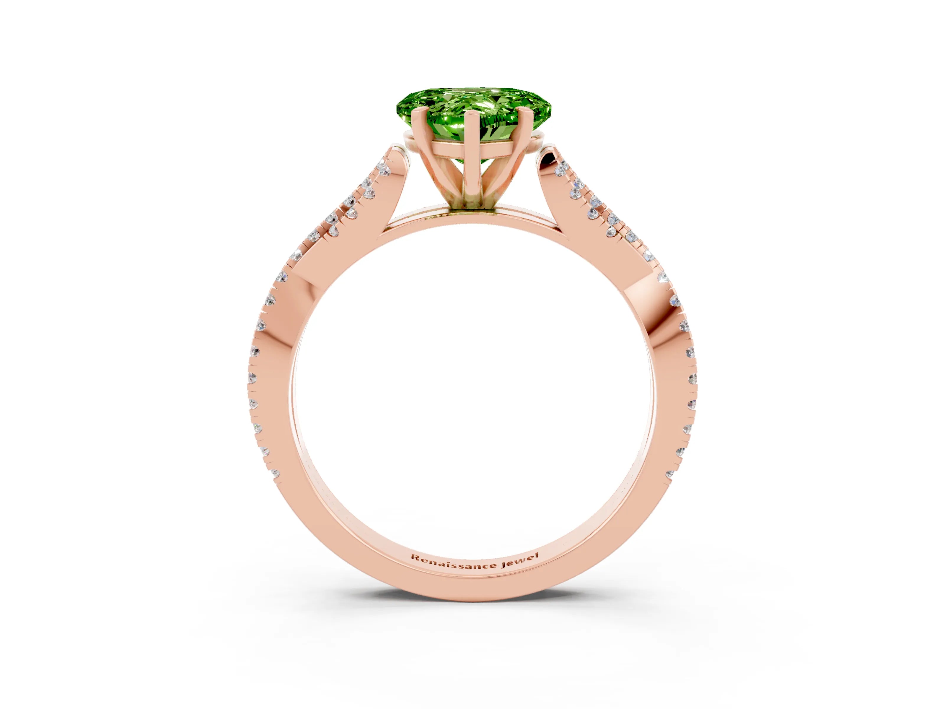 Rose gold Heart Cut Peridot Solitaire Engagement Ring with Twisted Pavé Band and Four-Prong Setting_15