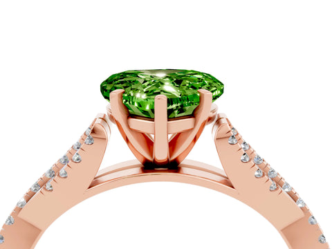 Rose gold Heart Cut Peridot Solitaire Engagement Ring with Twisted Pavé Band and Four-Prong Setting_16
