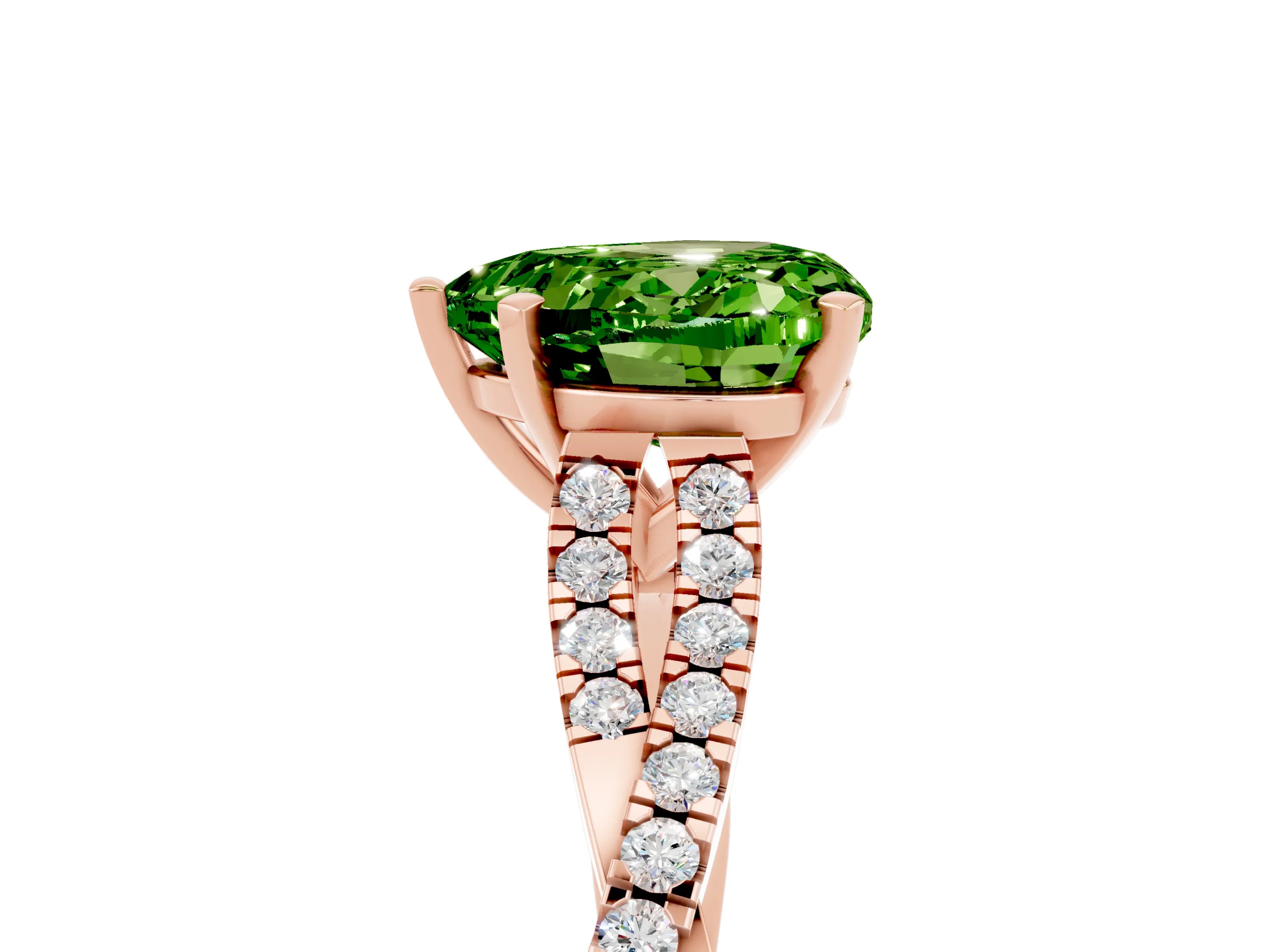 Rose gold Heart Cut Peridot Solitaire Engagement Ring with Twisted Pavé Band and Four-Prong Setting_17