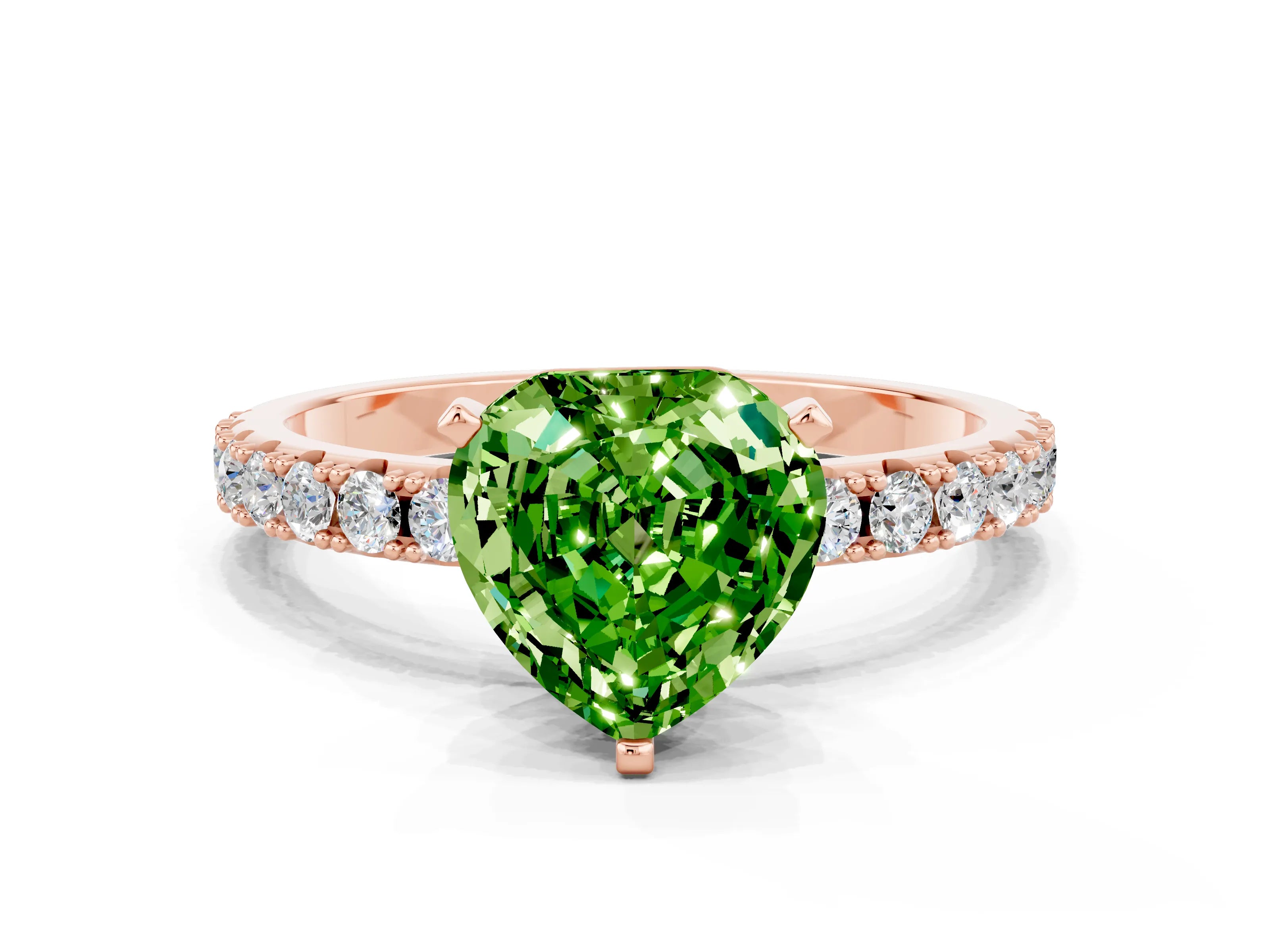 Rose gold Heart Cut Peridot Solitaire Pavé Band with Four-Prong Setting