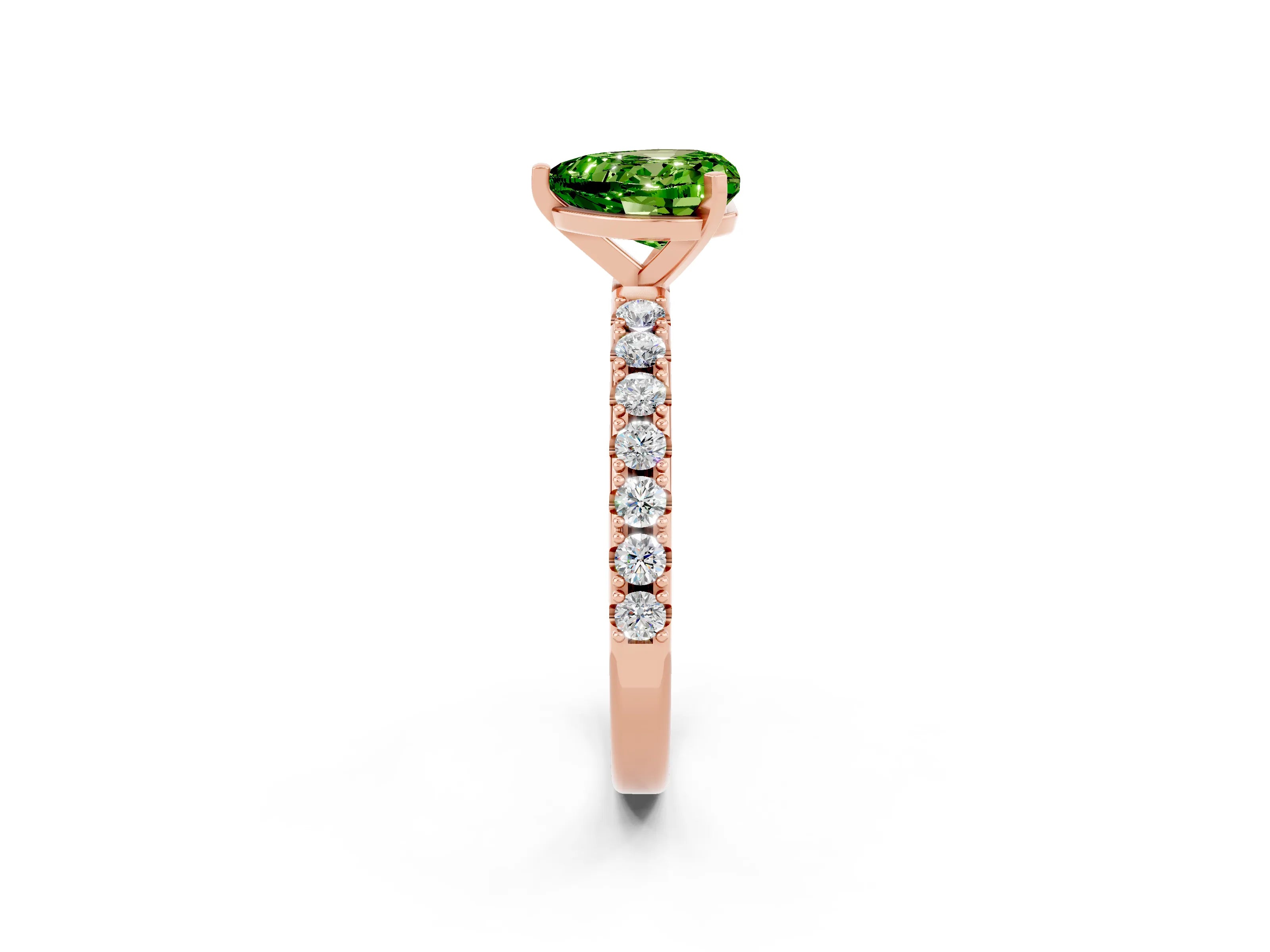 Rose gold Heart Cut Peridot Solitaire Pavé Band with Four-Prong Setting_2