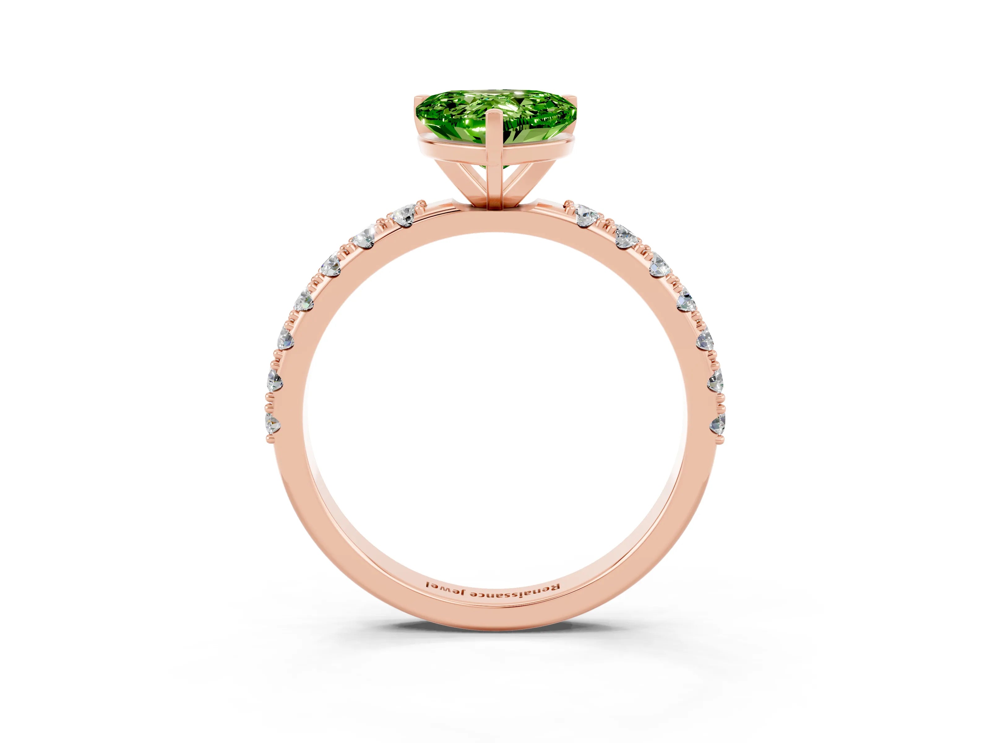Rose gold Heart Cut Peridot Solitaire Pavé Band with Four-Prong Setting_3