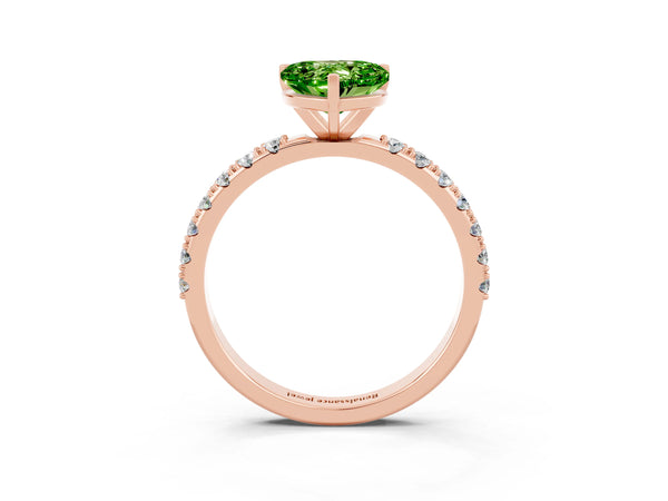 Rose gold Heart Cut Peridot Solitaire Pavé Band with Four-Prong Setting