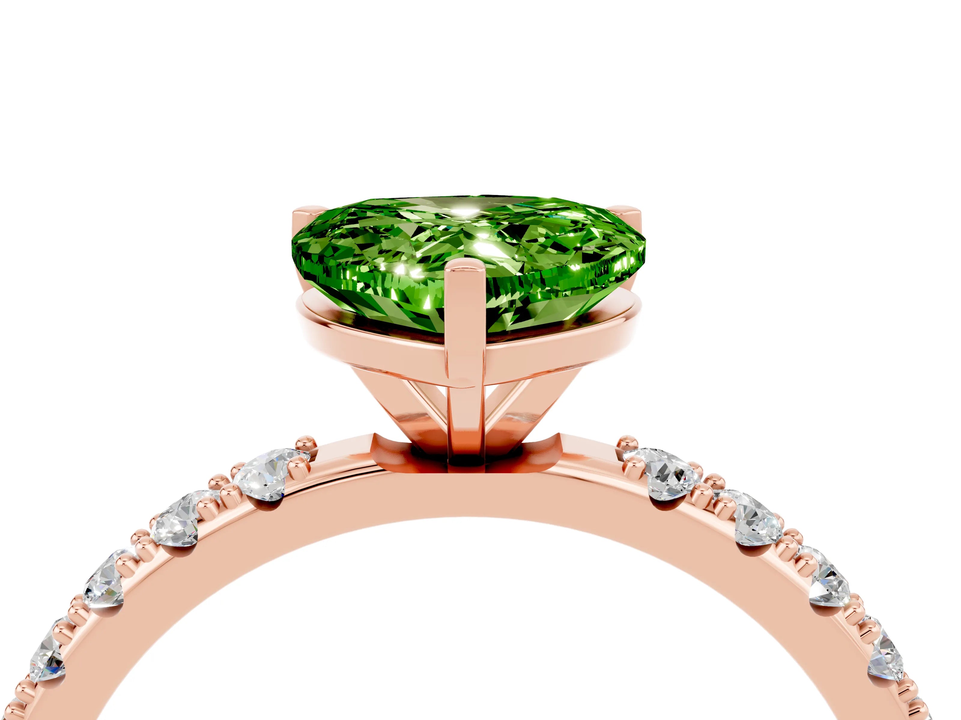 Rose gold Heart Cut Peridot Solitaire Pavé Band with Four-Prong Setting_4