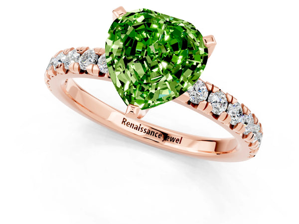 Rose gold Heart Cut Peridot Solitaire Pavé Engagement Ring with Round Band and Prong Setting