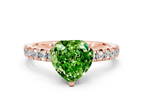 Rose gold Heart Cut Peridot Solitaire Pavé Engagement Ring with Round Band and Prong Setting
