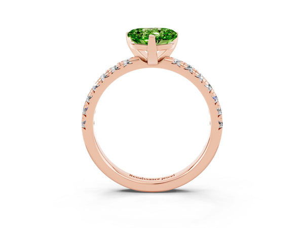 Rose gold Heart Cut Peridot Solitaire Pavé Engagement Ring with Round Band and Prong Setting