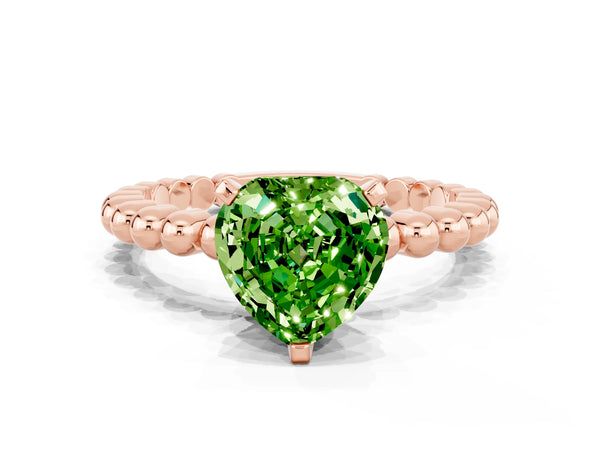 Rose gold Heart Cut Peridot Solitaire Ring with Beaded Band and Prong Setting